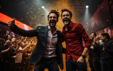 Obraz premium Two Men Standing in Front of a Crowd