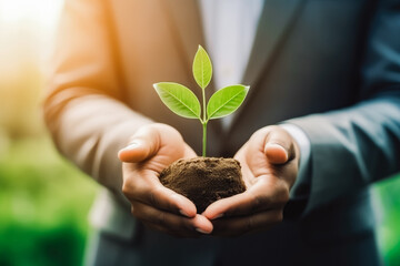 Hand holding a tree symbol circular ecology economy icon. Clean environment and ecology for green earth concept. Recycling and cleaning up the planet.