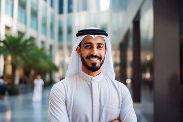 Fototapeta na wymiar Happy arab business man smiling at the camera. Portrait of confident happy young man in a suit smiling at camera. Business concept, men at work.