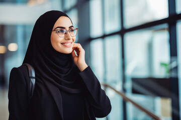 Arab business woman smiling at the camera. Portrait of confident young woman in a suit smiling at camera. Female business person portrait.