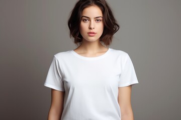 Fototapeta premium Female Model Showcasing White Tshirt Mockup