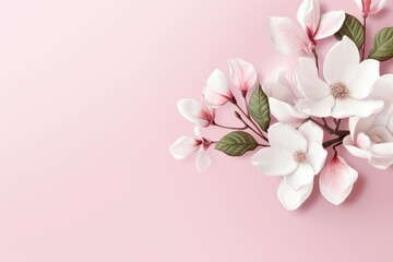 Fototapeta na wymiar Flower Banner On Light Pink Background Weddingmothers Day Card