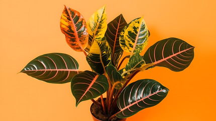 Croton isolated on orange background