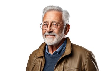 Happy Elderly Man With Arms Crossed, Isolated On White Background