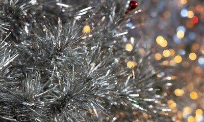 silver christmas tree close-up