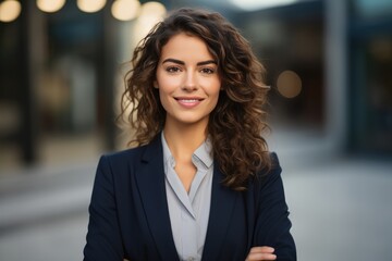 Happy Professional Business Woman Standing Outdoor, Arms Crossed - obrazy, fototapety, plakaty
