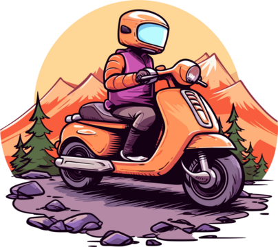 Scooter in Font of Mountain 