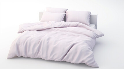 Fototapeta na wymiar pastel color bed with pillows and duvet or pillows setting on bed satin bedding style. generative ai