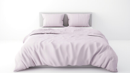 pastel color bed with pillows and duvet or pillows setting on bed satin bedding style. generative ai