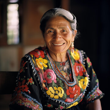 portrait of a traditional old mexican woman from the Purepecha indigenous community