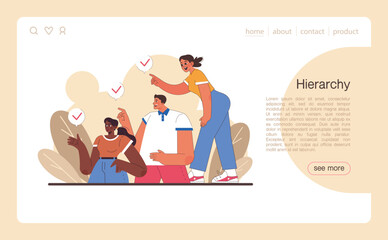 Delegation web banner or landing page. Task assignment and control. Leader or manager transferring a task to a responsible employee. Effective business management. Flat vector illustration