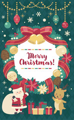 クリスマスリースのイラスト緑背景_縦2