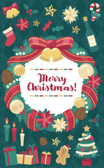 クリスマスリースのイラスト緑背景_縦5