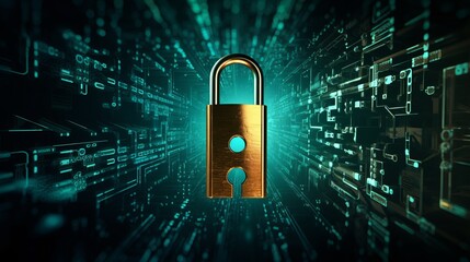 Digital Lock & Key: Cyber Security Abstract Concept Art.