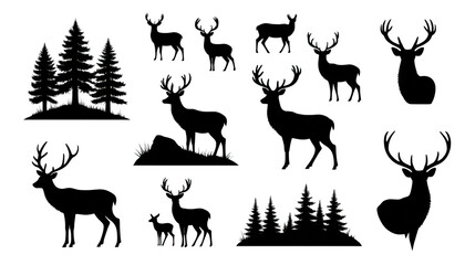 Wildlife Wonders: Black Silhouette of Deer for Logo isolated on transparent background,png