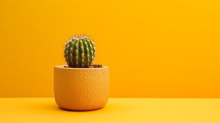 Cactus in a pot Closeup in the orange background