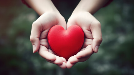 hand holding red heart, health care, love, organ donation, mindfulness, wellbeing, family insurance and CSR concept, world heart day, world health day, world mental health day, praying concept
