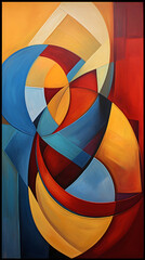 An Oil Painting of geometric swirls in red gold blue - Background Wallpaper Styles - Generated by AI