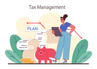 Tax optimization. Financial efficiency, budgeting and economy idea. Taxes deduction and refund. Flat vector illustration