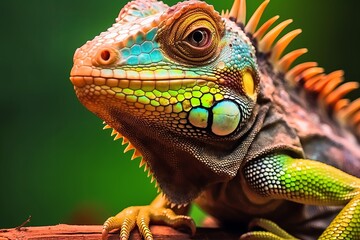 Obraz premium Psychedelic colored lizard portrait. Iridescent hyper detailed view