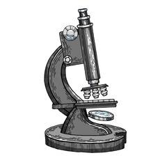 Vintage microscope engraving sketch style hand drawn color raster illustration. Scratch board style imitation. Hand drawn image.