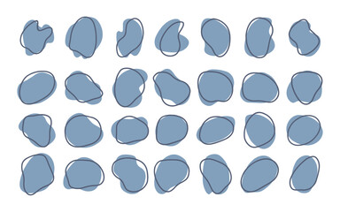 Hand-drawn grey round abstract organic blots of irregular shape. Liquid shapes for decorations. Vector illustration.