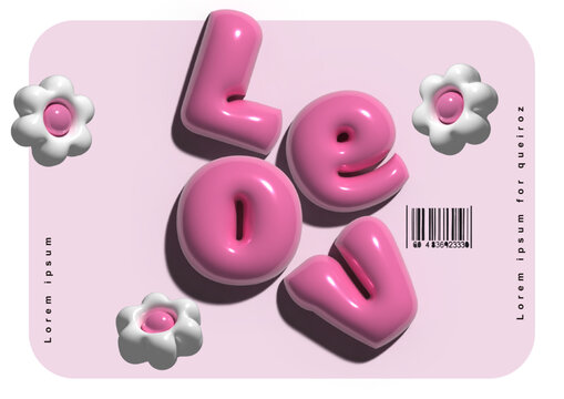 3d love pink text inflate valentine day