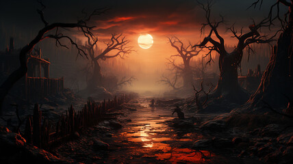 halloween background. spooky halloween night landscape