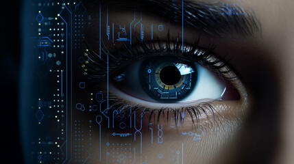 Biometric, close up of an eye of futuristic human, technology or AI for digital vision. Generative AI.