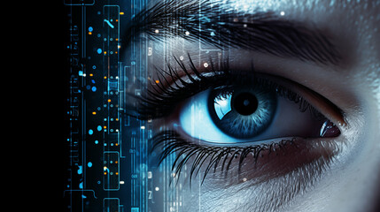 Human eye with scanning for personality identification. Generative AI. - obrazy, fototapety, plakaty
