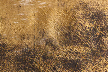 Fondo materico graffito di colore nero, marrone, oro; luce radente, spazio per testo