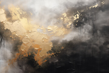 Abstract acrylic painting in golden and black for background. Generative AI image.