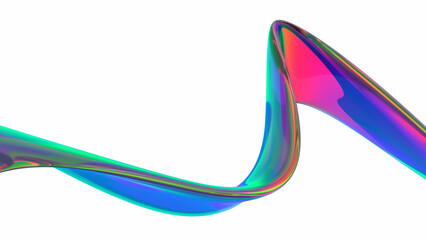 Abstract 3d render, iridescent wavy line, background design