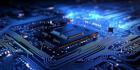 Computer Circuit Board Processor Computer Chip 3d Rendered On Circuit Board With Microchips Background ,: Captivating Close-up Imagery of Computer Microchips on the Electronic Circuit generative AI
