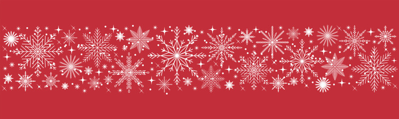 Obraz na płótnie Canvas snowflake border, Christmas design for greeting card. Vector illustration, merry xmas snow flake header or banner, wallpaper or backdrop decor