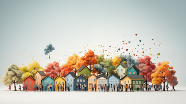 Loving Community: A close-knit neighborhood embracing one another, signifying the strength of a caring community