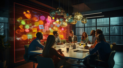 Fototapeta na wymiar creative marketing team brainstrming in a modern office about growth strategies