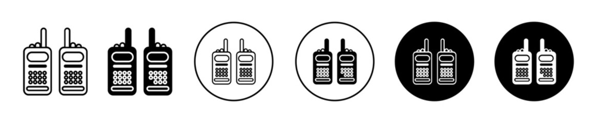 Two way radio vector icon set. Military walkie talkie sign for UI designs. In black filled and outlined style. - obrazy, fototapety, plakaty