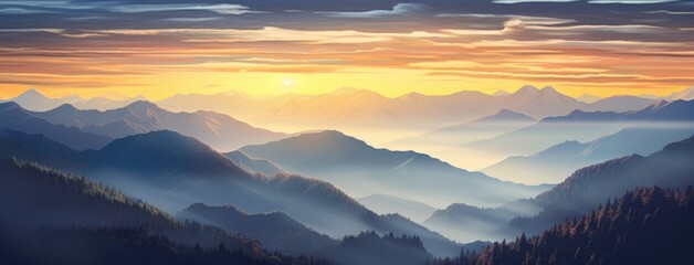 A Majestic Sunset Casting Vibrant Colors Over Majestic Mountain Peaks