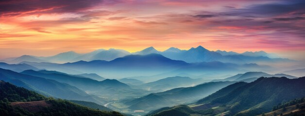 Fototapeta na wymiar A Majestic Sunset Over the Serene Mountain Range
