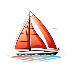 Icon of a sailboat with colorful sails, marine yacht regatta on white background