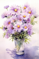 bouquet of asters, watercolor art