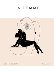Trendy contemporary poster. Minimal female silhouette Abstract woman body feminine geometric composition. Femininity aesthetic, Mid century beauty concept for wall decor, prints. Vector illustration - 673787313