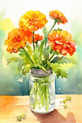 Watercolor marigold bouquet