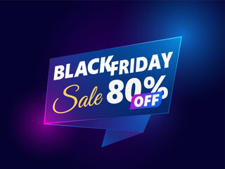 Black Friday sale banner. up to 80% off. Vector banner template glowing neon lamp for night and trendy design.