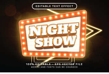 night show 3d text effect and editable text effect whit light and neon border