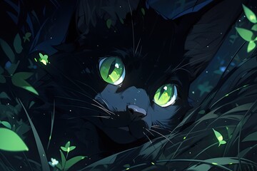 magical evanescent green cat, illustration