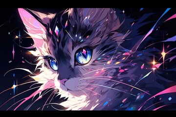magical pink cat, illustration