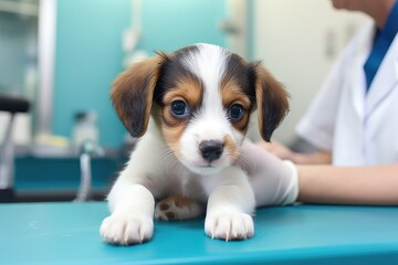 A Cute Puppy on a Blue Table
