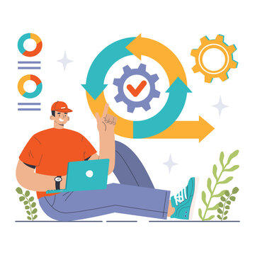 Software development. Coding, back-end and front-end engineering or programming. Software script and algorithm development. Flat vector illustration